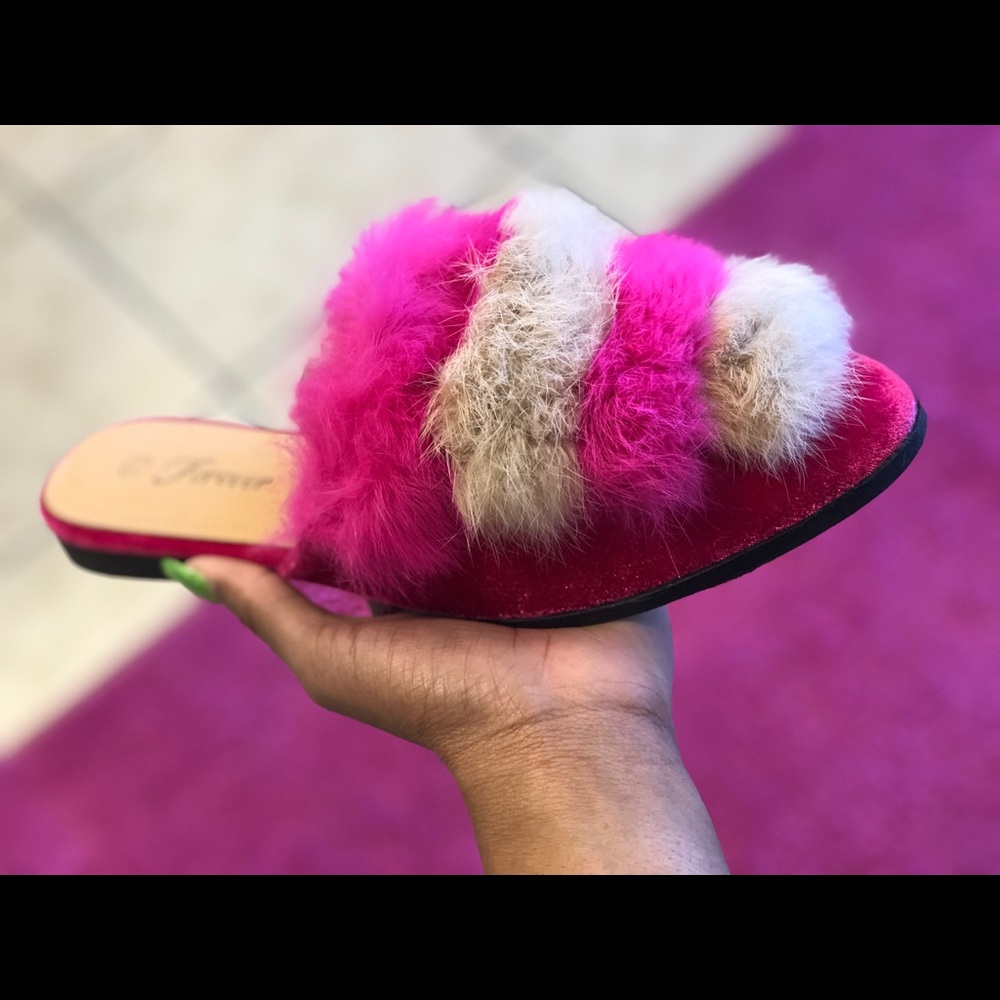 Pink & nude Fur Slip ons